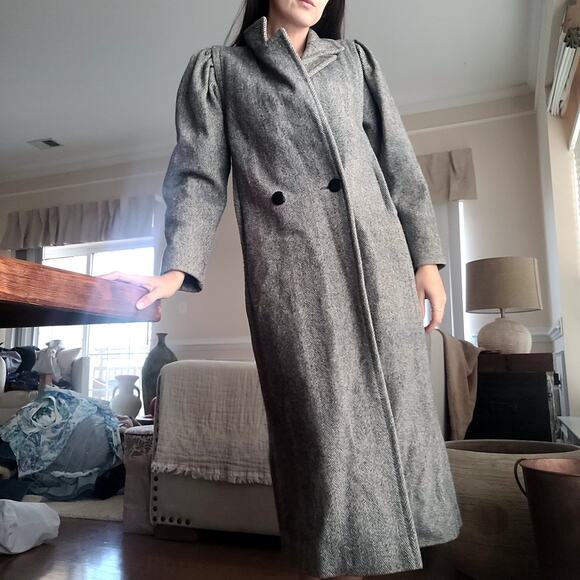 Vtg Black & White Tweed Trench Coat Wool Blend Sz M/L Jill Jr. - Picture 2 of 9